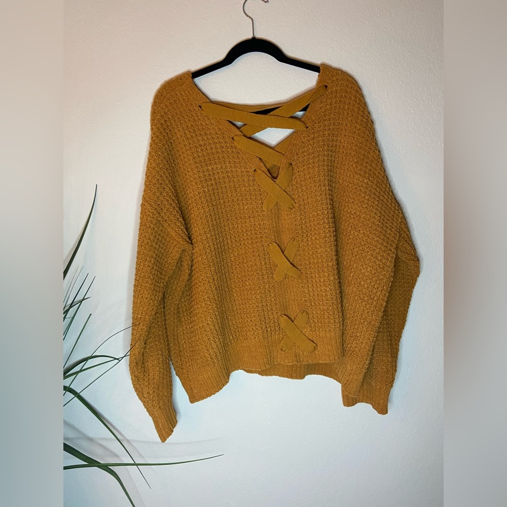 NWOT waffle-knit tie back sweater